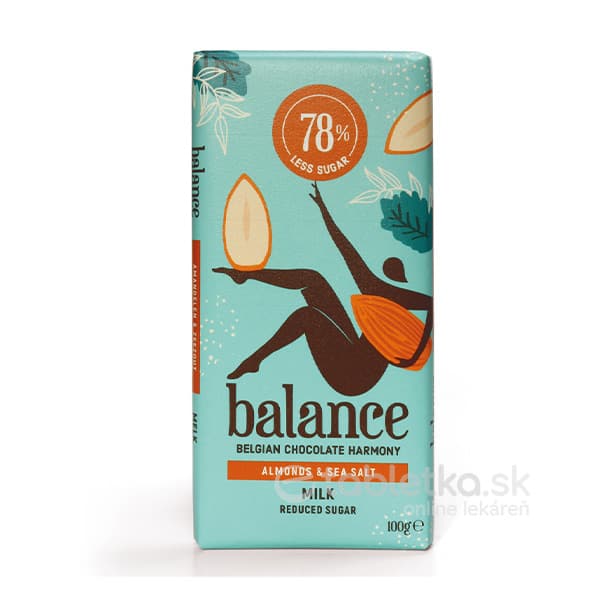 Balance mliečna čokoláda mandle a morská soľ so sladidlom zo stévie 100g