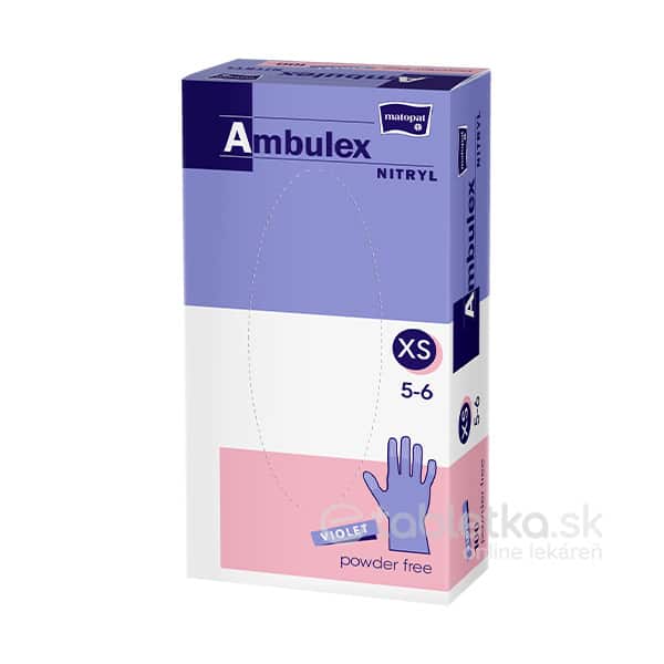 Ambulex NITRYL vyšetrovacie a ochranné rukavice fialové, nesterilné, nepudrované, velkosť XS 100ks