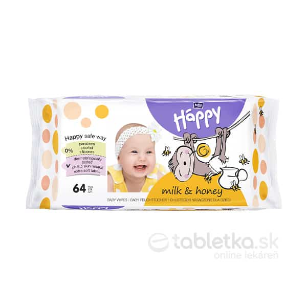 E-shop Bella Happy mlieko & med vlhčené obrúsky 64ks