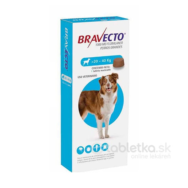 E-shop Bravecto L Dog (20-40 kg) 1000mg žuvacia tableta pre veľké psy