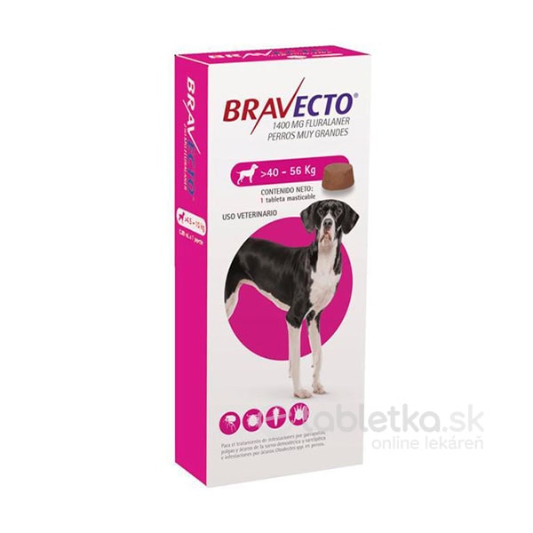 E-shop Bravecto XL Dog (40-56kg) 1400mg žuvacia tableta pre veľmi veľké psy