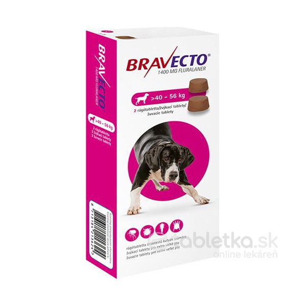 E-shop Bravecto XL Dog (40-56kg) 1400mg žuvacia tableta pre veľmi veľké psy