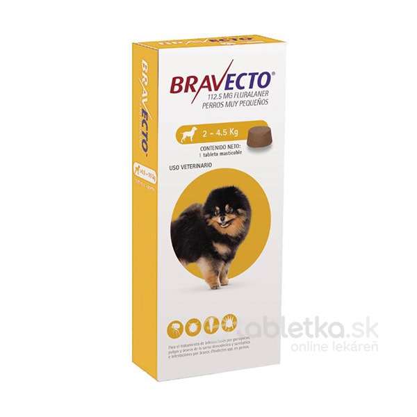 E-shop Bravecto XS Dog (2-4,5kg) 112,5mg žuvacia tableta pre veľmi malé psy
