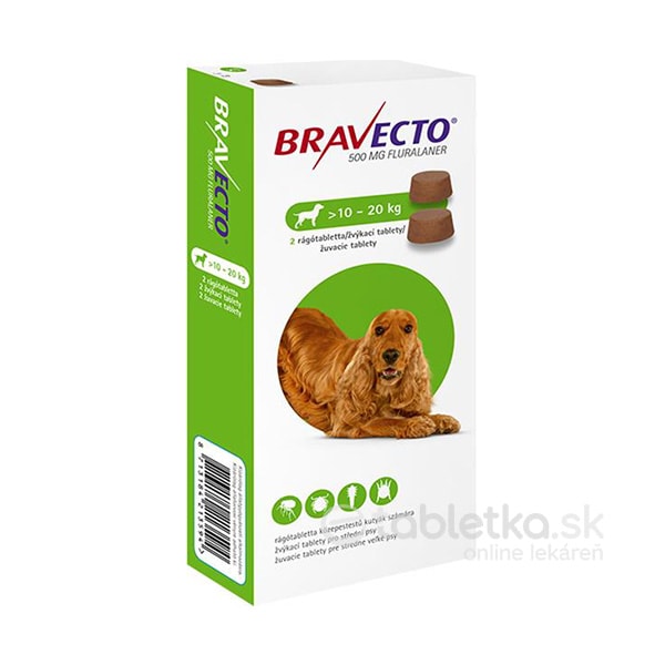 E-shop Bravecto M Dog (10-20 kg) 500mg žuvacia tableta pre stredné veľké psy