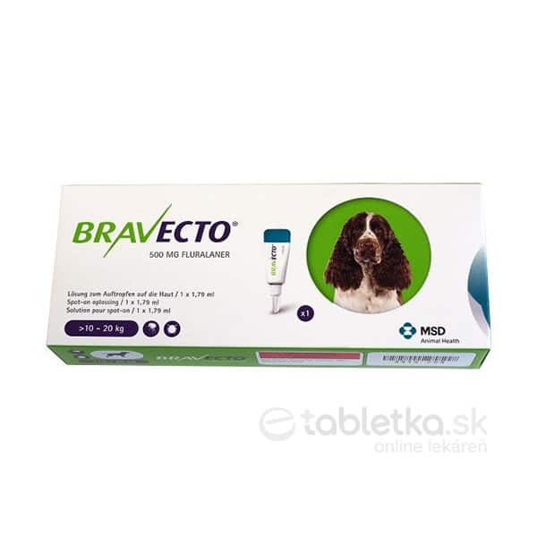 Bravecto Spot-On Dog M 500mg roztok pre stredne veľké psy (10-20kg) 1,79ml