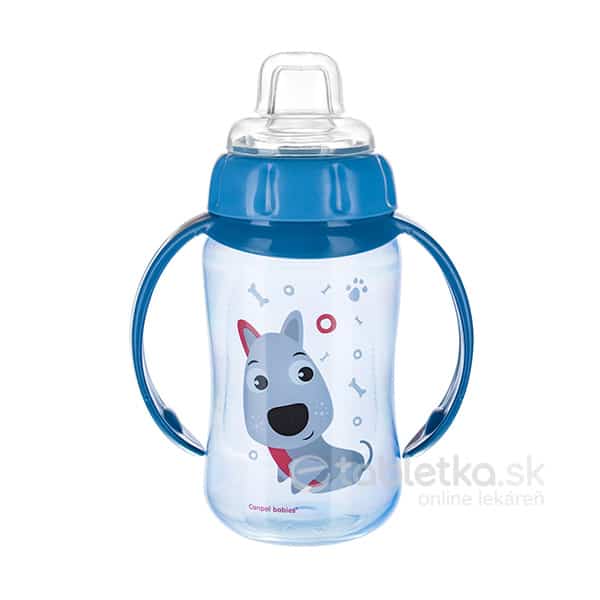 Canpol Babies cvičný pohár so silikónovým náustkom Cute Animals 6m+, modrý 320ml