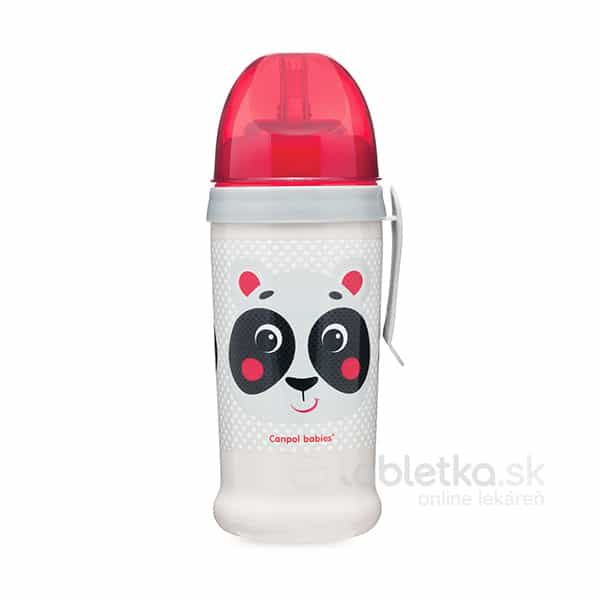 Canpol Babies nevylievacia fľaša so slamkou Hello Little Panda 12m, 350ml