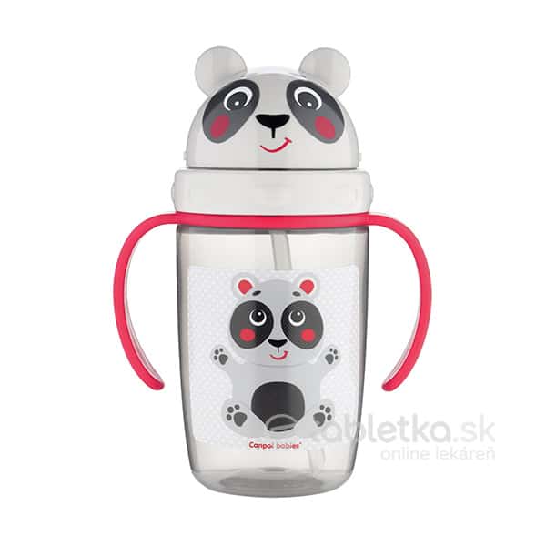 E-shop Canpol Babies nevylievacia fľaša so slamkou Hello Little Panda 12m, 400ml