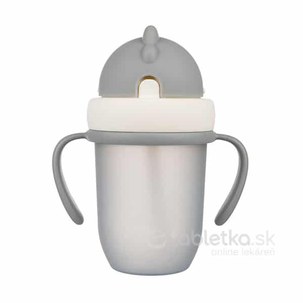 E-shop Canpol Babies pohár so silikónovou slamkou a otočným vrchnákom sivá 9m+, 210ml