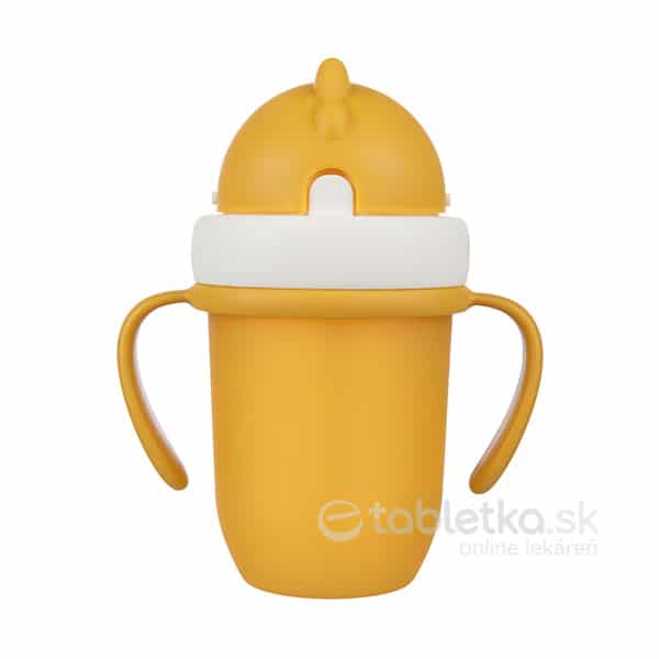 Canpol Babies pohár so silikónovou slamkou a otočným vrchnákom žltá 9m+ 210ml
