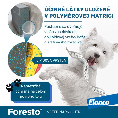 Foresto obojok s pomylérovou matricou obsahuje látky, ktoré sa uvoľňujú postupne a v malých dávkach