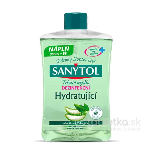 Sanytol dezinfekčné hydratačné mydlo aloe vera a zelený čaj – náhradná náplň 500ml