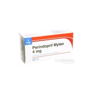 Mylan Perindopril tablety 4 mg, 90 ks, určené na liečbu vysokého krvného tlaku a ochorení srdcovo-cievneho systému.