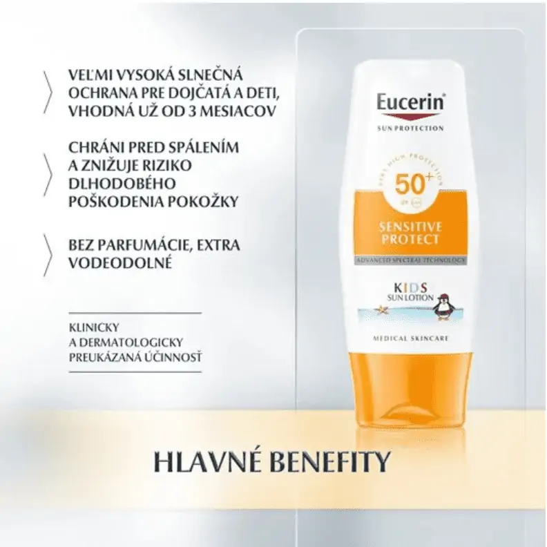 Eucerin SUN SENSITIVE PROTECT SPF50+ detské mlieko na opaľovanie 150 ml  benefity