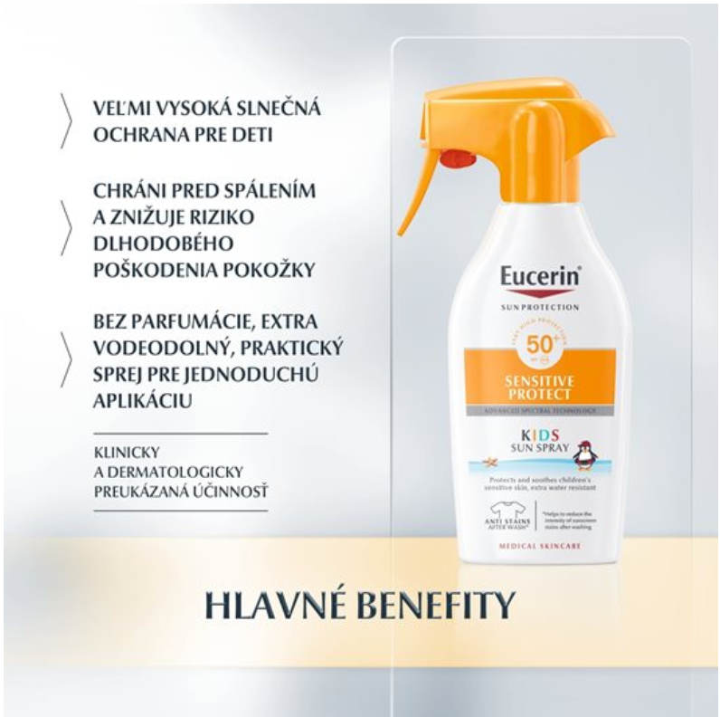 Eucerin Sun Sensitive Potect SPF 50+ detský sprej na opaľovanie 300 ml benefity
