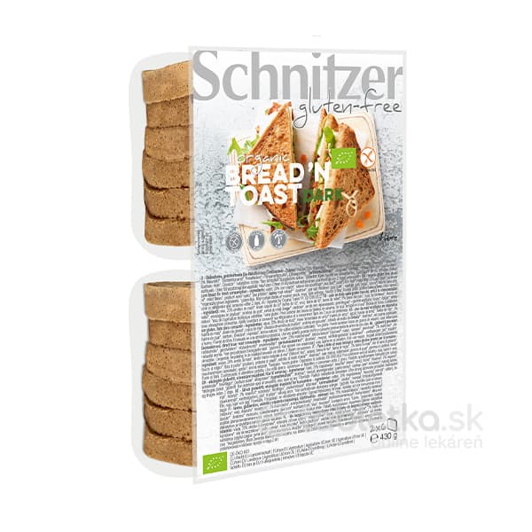Schnitzer Bread´n Toast Dark Bio chlieb kukuričný, bezgluténový, krájaný 2x6ks, 430g