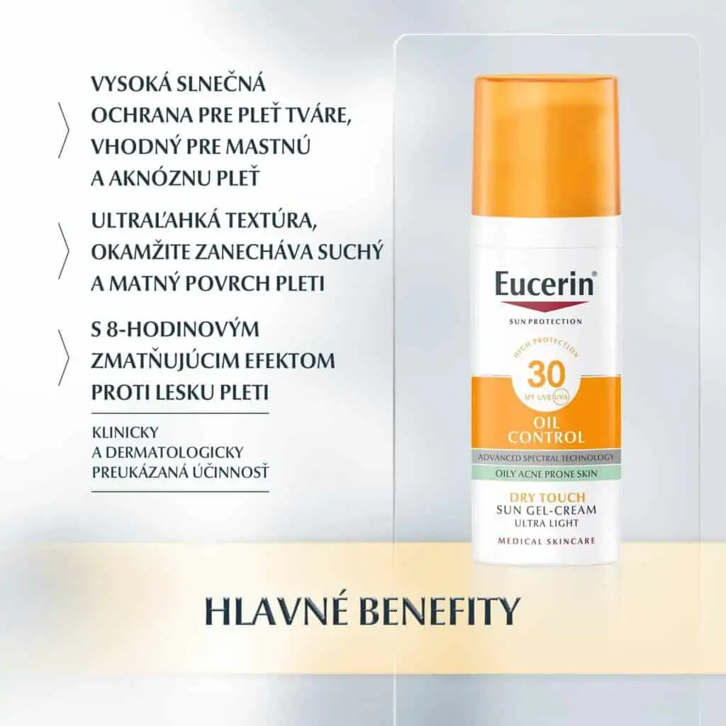 Eucerin Sun Oil Control ochranný opaľovací gélový krém na tvár 50ml benefity