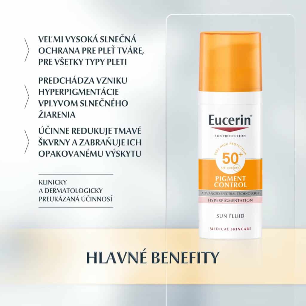 Eucerin Sun Pigment Control SPF50+ Emulzia na tvár na opaľovanie s depigmentačným účinkom 50ml - výhody