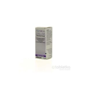 Alcon AZARGA očné kvapky 1 mg/ml + 10 mg/ml, 5 ml, balenie na bielom pozadí.