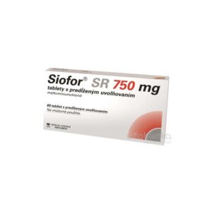 Siofor SR tablety s predĺženým uvoľňovaním 750 mg, 60 kusov, metformín hydrochlorid.