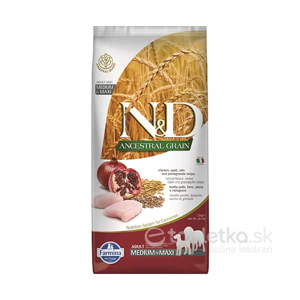Farmina N&D dog AG adult medium & maxi, chicken, spelt, oats & pomegranate 12kg