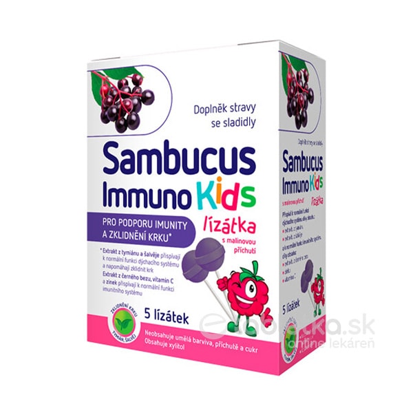 Sambucus Immuno Kids lízanky, malinová príchuť 5ks