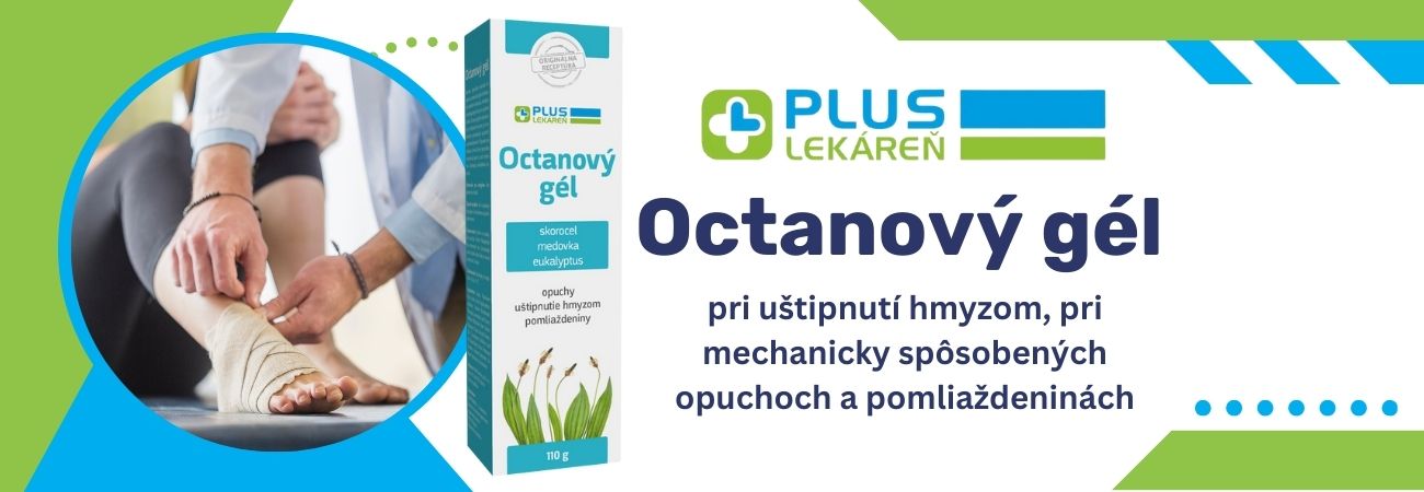 Octanový gél od značky PLUS LEKÁREŇ pri uštipnutí hmyzom, pri mechanicky spôsobených opuchoch a pomliaždeninách