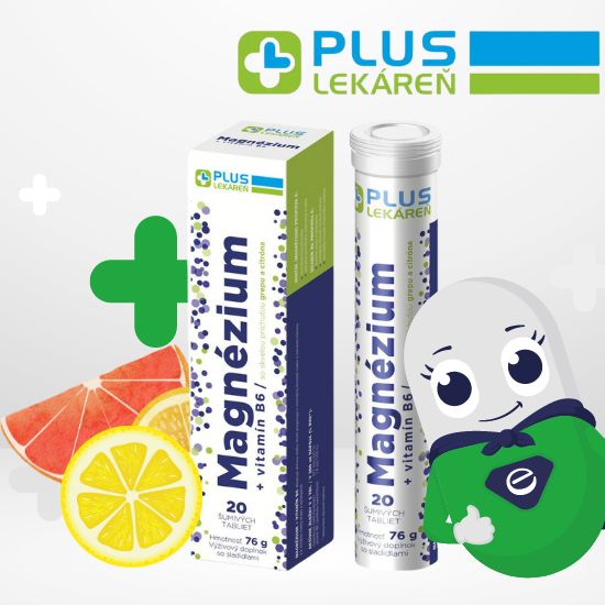 PLUS LEKÁREŇ Magnézium + vitamín B6 s príchuťou grepu a citróna