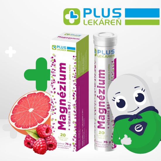 PLUS LEKÁREŇ Magnézium + vitamín B6 s príchuťou grepu a maliny