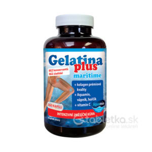 Fľaša TEREZIA Gelatina Plus maritime 360 kapsúl, výživový doplnok s kolagénom, morskými minerálmi, vápnikom, horčíkom a vitamínom C.