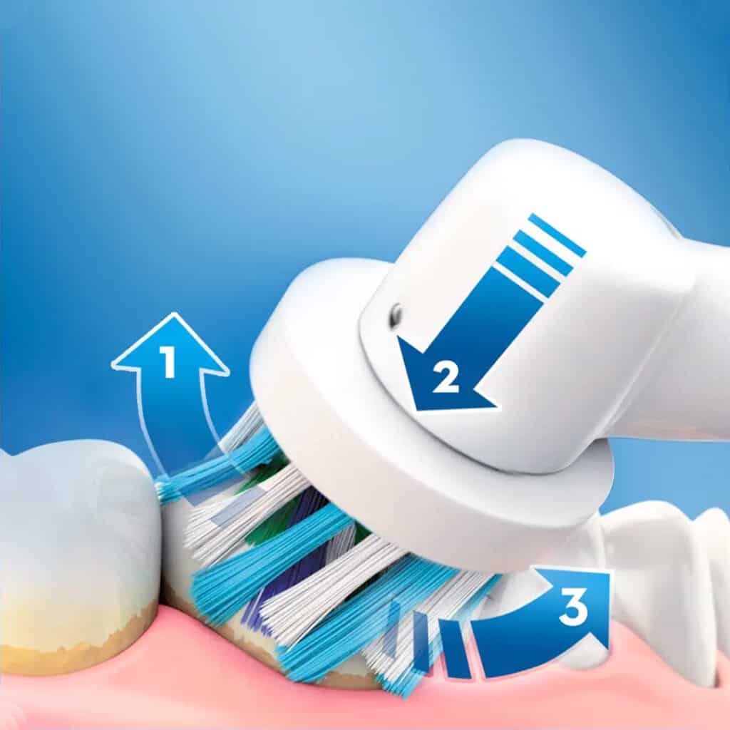 Oral-B PRO 1 500 elektrická zubná kefka hlavicou vykonáva trojaký pohyb
