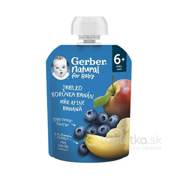 Gerber Natural Kapsička Jablko, čučoriedka a banán 6m+, 90g