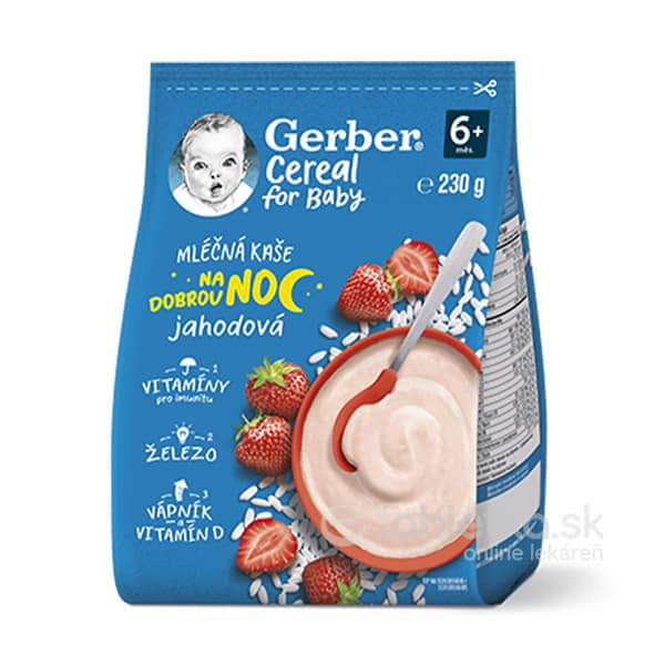 E-shop Gerber Cereal Mliečna kaša na Dobrú noc jahodová 6m+, 230g