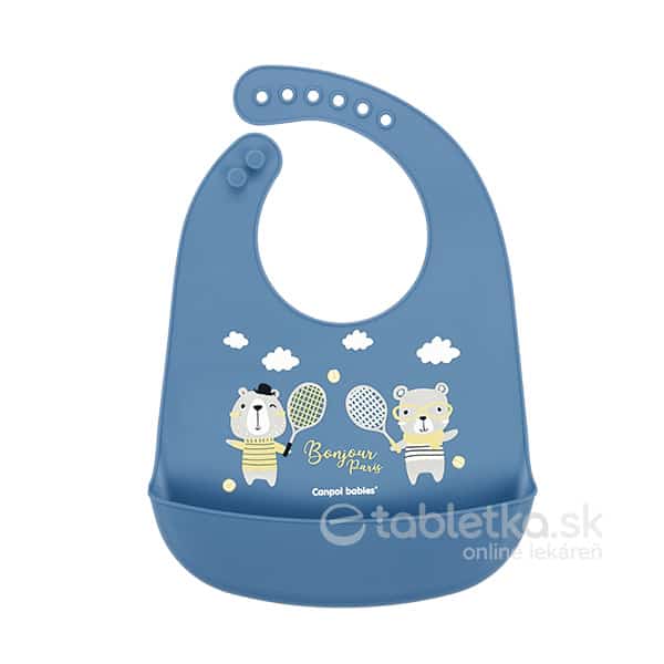 E-shop Canpol babies Podbradník Bonjour Paris silikónový s vreckom modrý
