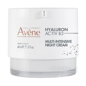 Biela nádoba Avène HYALURON ACTIV B3 Multi-intenzívny nočný krém 40ml, na etikete zvýraznená kyselina hyalurónová a B3.