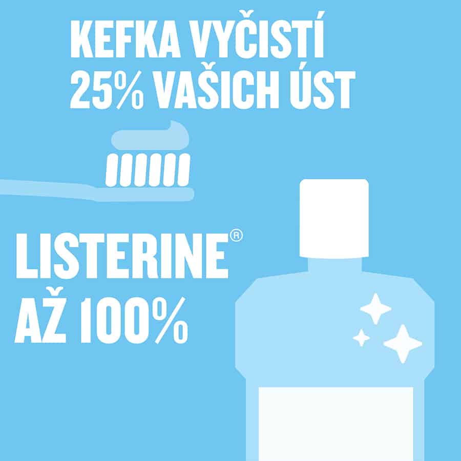 Listerine čistí až 100% vašich úst, kefka iba 25