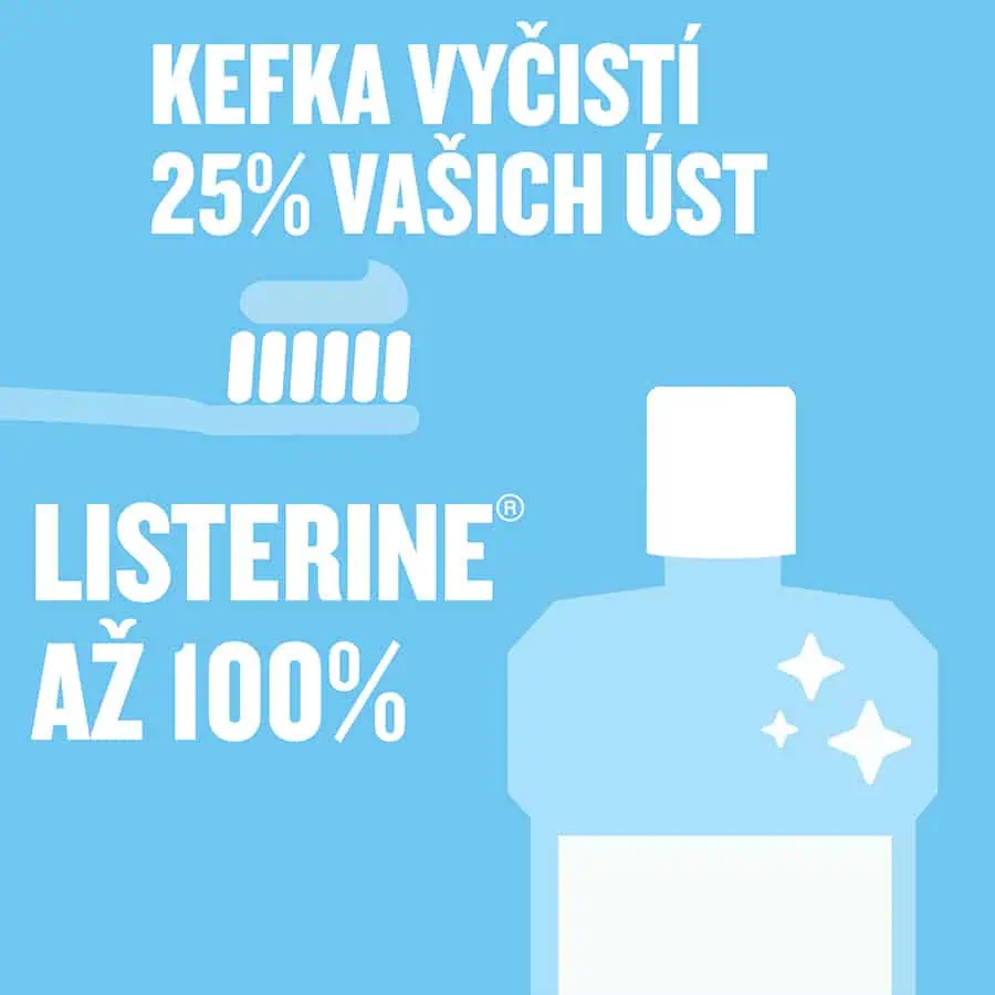 Listerine čistí až 100% vašich úst, kefka iba 25