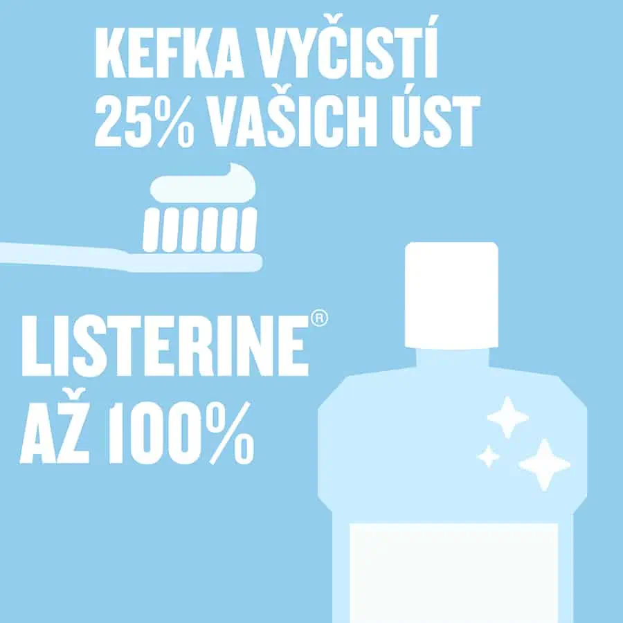 Listerine čistí až 100% vašich úst, kefka iba 25