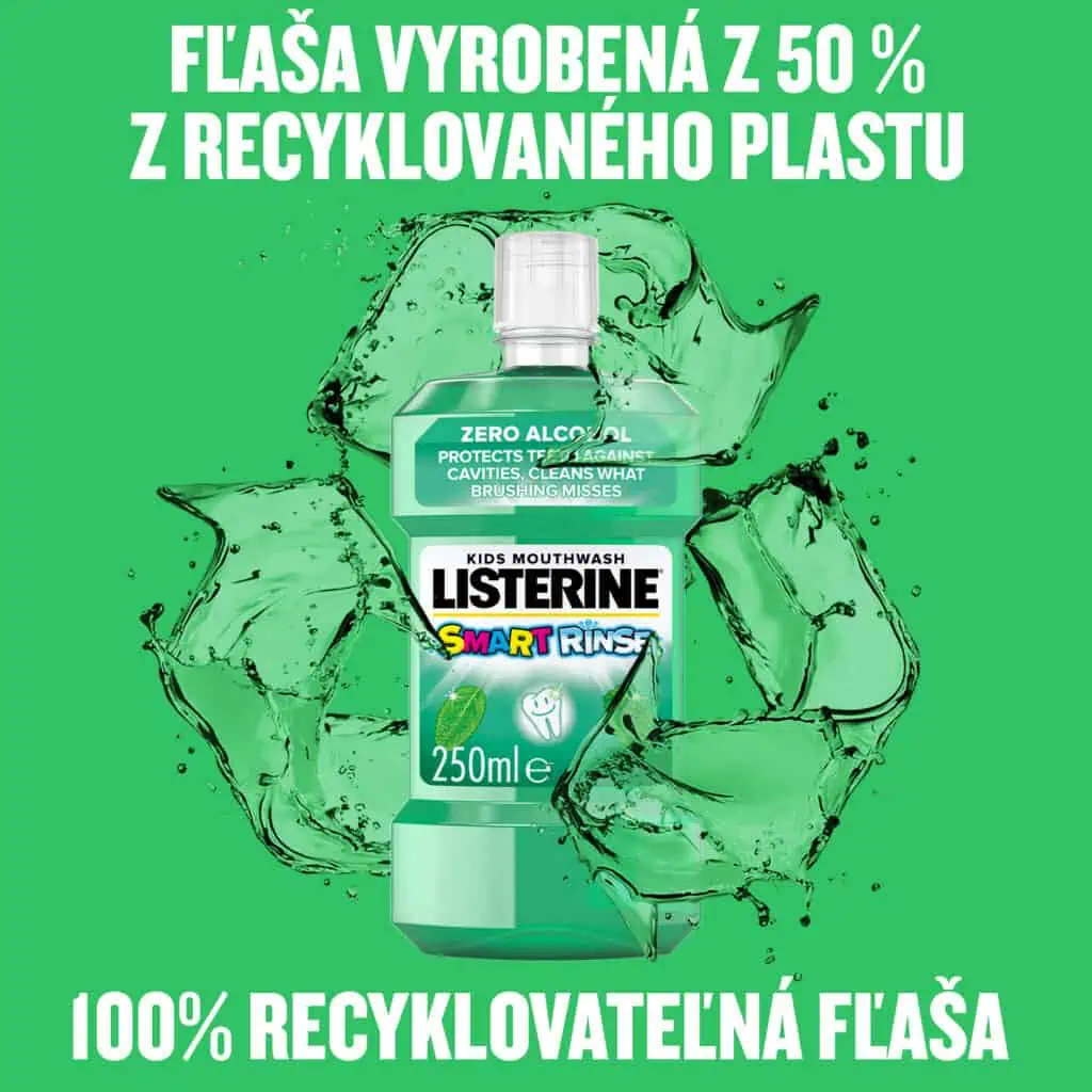 Obal Listerine vyrobený z recyklovaného plastu