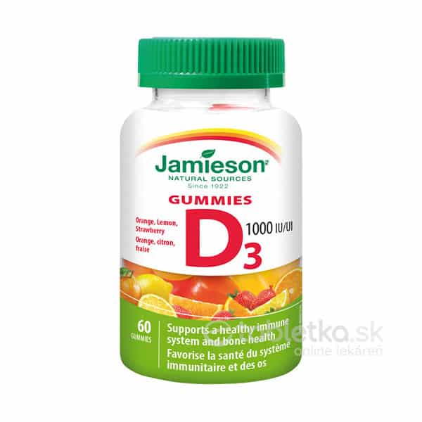 E-shop Jamieson Vitamín D3 1000IU želatínové pastilky, mix ovocných príchutí 60ks