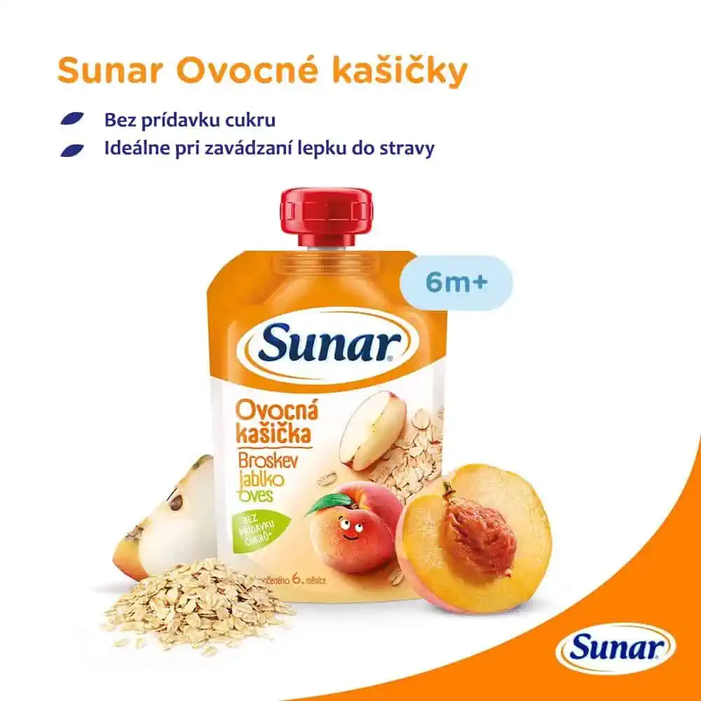 Sunar ovocná kašička Broskyňa, jablko, ovos 6+, 120g