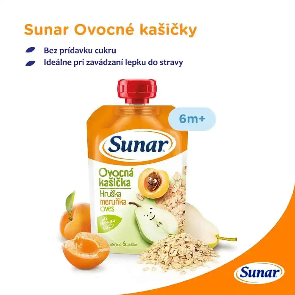 Sunar ovocná kašička Hruška, marhuľa, ovos 6+, 120g