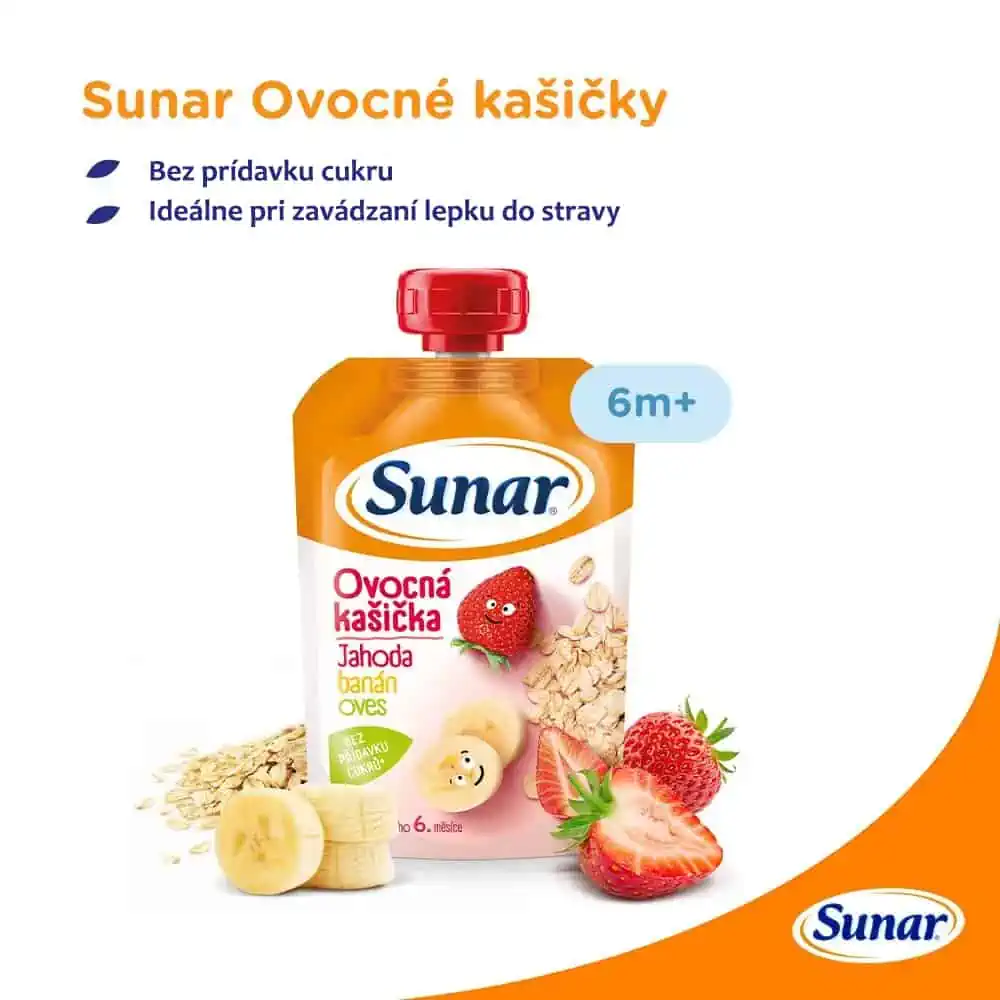 Sunar ovocná kašička Jahoda, banán, ovos 6+, 120g