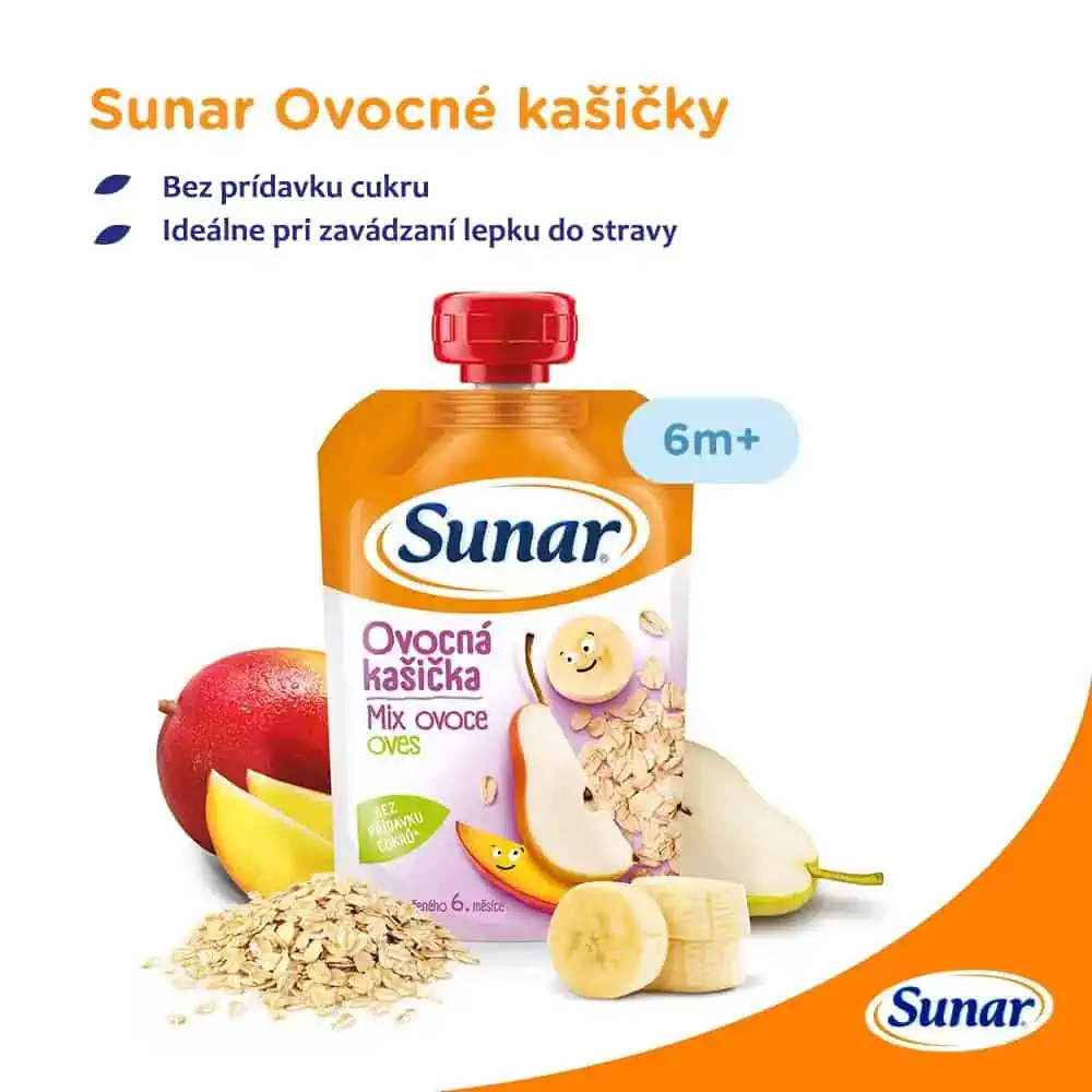 Sunar ovocná kašička Mix ovocia, ovos 6m+, 120g