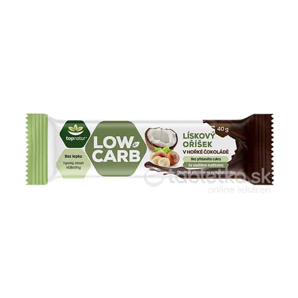 E-shop Topnatur LOW CARB Tyčinka lieskový oriešok v horkej čokoláde s kokosom 40g