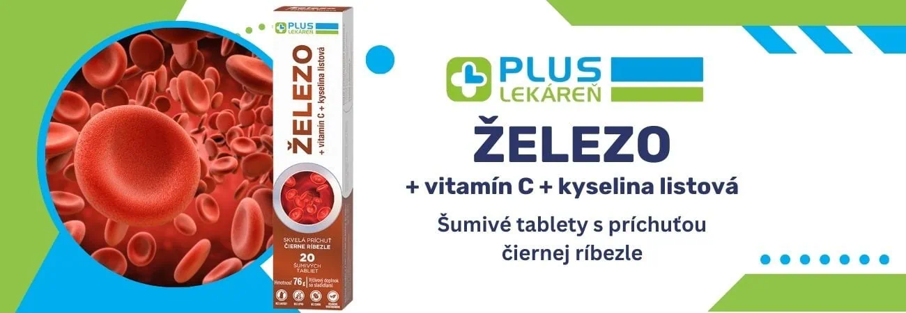 Výživový doplnok PLUS LEKÁREŇ Železo + vitamín C + kyselina listová pre zdravú krvotvorbu i nervový systém