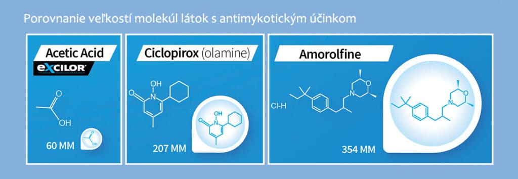 Porovnanie veľkostí molekúl látok s antimykotickým účinkom