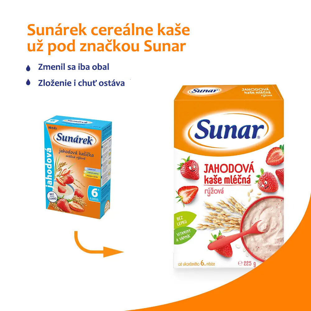 Sunar Jahodová kaša mliečna ryžová od ukončeného 6. mesiaca