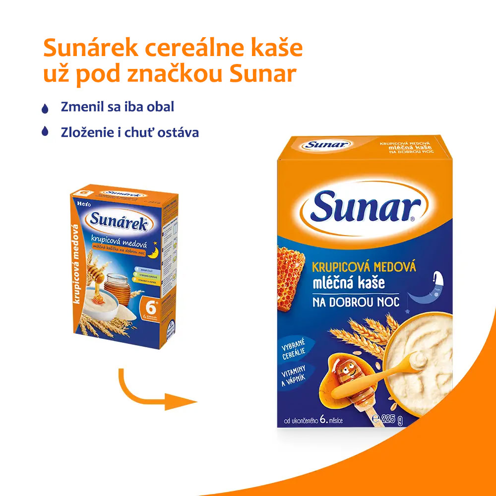 Sunar Krupicová medová mliečna kaša Na dobrú noc od ukončeného 6. mesiaca