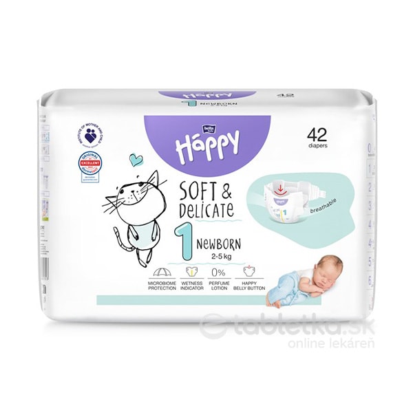 E-shop Bella Happy Soft&Delicate 1 Newborn detské plienky (2-5kg) 42ks